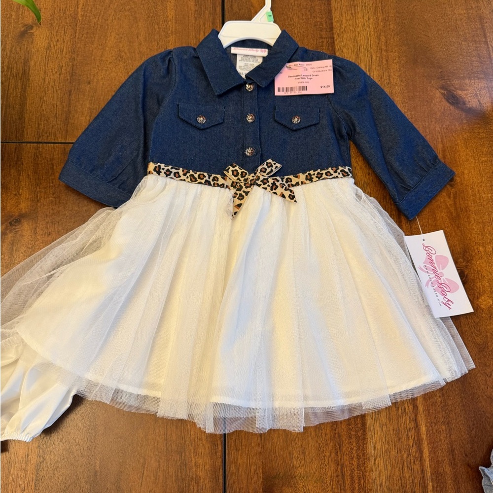 Denim and Tulle Dress with Leopard Bow